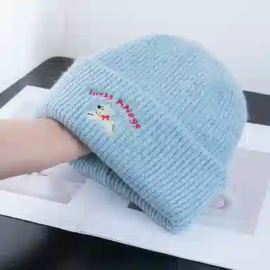 祎步康 韩系小狗针织毛线帽秋冬季柔软时尚百搭显脸小保暖 腈纶 帽子 男女同款情侣款