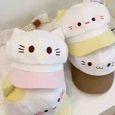 祎步康 可爱卡通小猫耳朵户外甜美大头围显脸小简约 棉 贝雷帽 女款