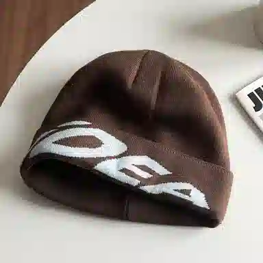 祎步康 韩版街头小众英文提花冷帽潮酷加厚保暖大头围针织包头 聚酯纤维 帽子 男女同款情侣款