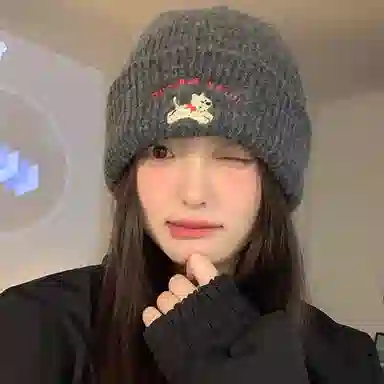 祎步康 韩系小狗针织毛线帽秋冬季柔软时尚百搭显脸小保暖 腈纶 帽子 男女同款情侣款