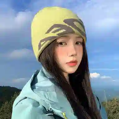 祎步康 韩版街头小众英文提花冷帽潮酷加厚保暖大头围针织包头 聚酯纤维 帽子 男女同款情侣款