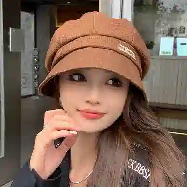 祎步康 韩式秋冬款八角帽纯色显脸小盆帽气质百搭帽 棉 贝雷帽 女款