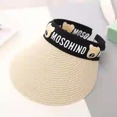 祎步康 户外空顶帽遮阳 聚酯纤维 卡通小熊发箍编织防晒帽 儿童款