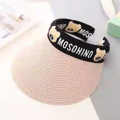 祎步康 户外空顶帽遮阳 聚酯纤维 卡通小熊发箍编织防晒帽 儿童款