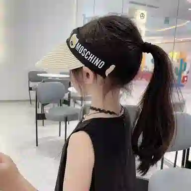 祎步康 户外空顶帽遮阳 聚酯纤维 卡通小熊发箍编织防晒帽 儿童款