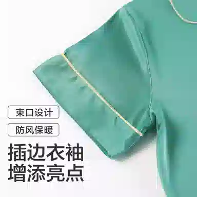 恒源祥 柔软顺滑裸感舒适透气翻领开衫短袖休闲可外穿三分裤睡衣套装 女款 图片色
