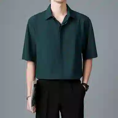 寻星记 美式韩版冰丝男士夏季高级感抗皱免烫商务休闲短袖衬衣衬衫 男女同款