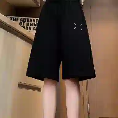 玉儿恋 美式重磅潮流青少年拼接刺绣纯色百搭宽松五分休闲短裤 男女同款