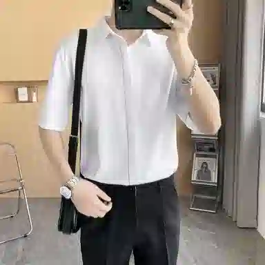 寻星记 美式韩版冰丝男士夏季高级感抗皱免烫商务休闲短袖衬衣衬衫 男女同款