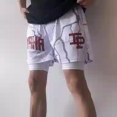 美式复古潮流夏日舒适时尚高街网眼透气闪电字母印花日常训练个性宽松百搭户外运动轻薄专业篮球裤 男女同款