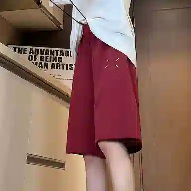 玉儿恋 美式重磅潮流青少年拼接刺绣纯色百搭宽松五分休闲短裤 男女同款