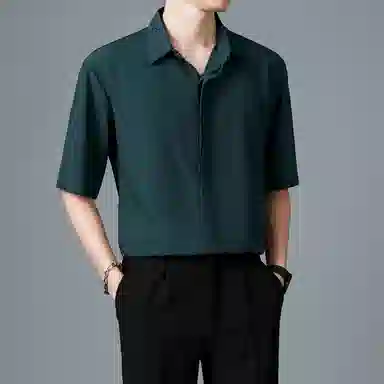 寻星记 美式韩版冰丝男士夏季高级感抗皱免烫商务休闲短袖衬衣衬衫 男女同款