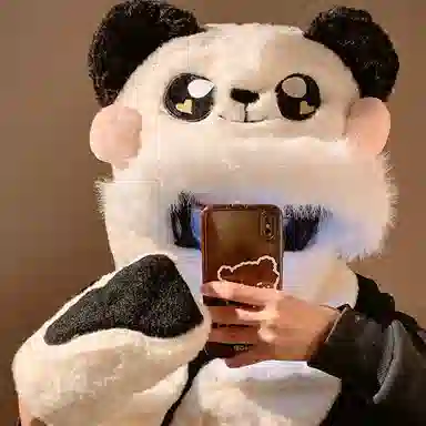 优幽兰 时尚百搭小众设计感少女心毛绒帽子围巾一韩版骑车可爱加厚保暖围脖手套三件套 聚酯纤维 斗篷帽 女款