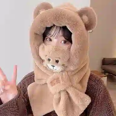 优幽兰 韩系可爱少女心冬季防寒女时尚百搭显脸小保暖骑车 聚酯纤维 斗篷帽 女款