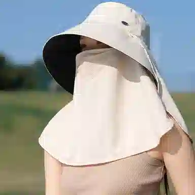 优幽兰 时尚百搭大帽檐遮阳帽小众设计感全脸面罩护颈披肩一体夏季户外出行骑车防紫外线透气太阳帽子 锦纶 防晒帽 女款