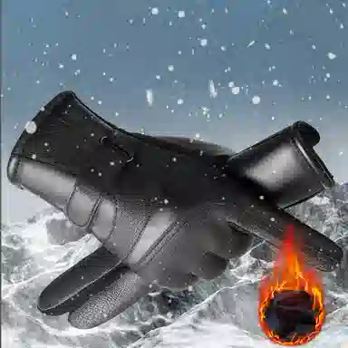 优幽兰 秋冬季可触屏百搭潮流加绒加厚骑车实用防水防滑耐磨钓鱼电动车出行保暖 绒线手套 男款