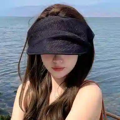 优幽兰 时尚潮流设计感网纱褶皱空顶帽夏季透气防紫外线太阳帽显脸小百搭高级感遮阳帽发箍 锦纶 防晒帽 女款