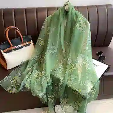 优幽兰 时尚洋气碎花丝巾四季通用围脖护颈百搭气质防晒纱巾海边沙滩披肩围巾两用夏季薄款外搭 优柔纱 女款