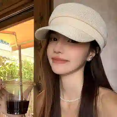 优幽兰 复古时尚老钱风编织八角帽女薄款百搭英伦风画家帽千金网感法式高级平顶纯色显脸小气质报童帽简约 聚酯纤维  贝雷帽 女款