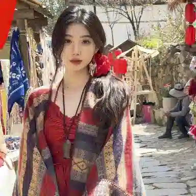 优幽兰 时尚百搭小众波西米亚风红色旅游女外搭复古民族风氛围感撞色西藏云南拍照披风斗篷空调房办公室保暖 披肩 女款