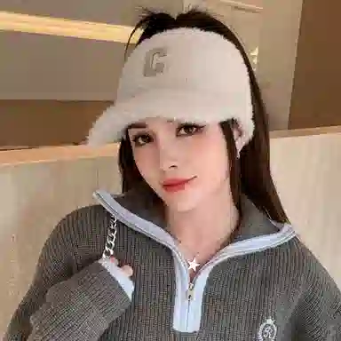 优幽兰 时尚百搭大头围显脸小学生韩版潮流高级感纯色小众设计感字母休闲简约遮脸素颜 聚酯纤维 帽子 女款