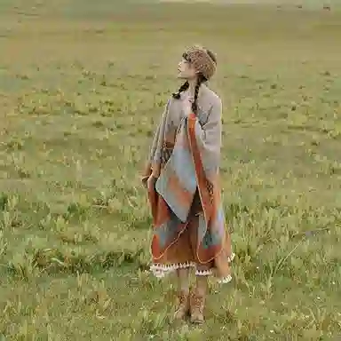 优幽兰 民族风 休闲 设计感空调房两用防风防寒加厚保暖外搭户外旅行高级感穿搭 披肩 女款