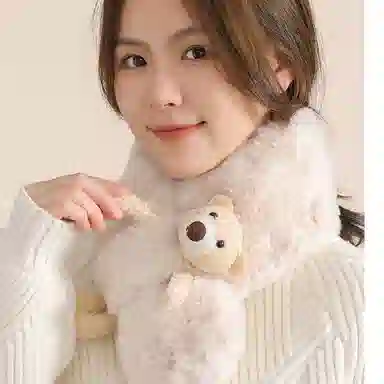 优幽兰 针织加厚护脖子防风防寒保暖搭配可爱小熊休闲高级感 围脖 女款