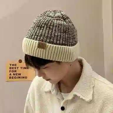 优幽兰 韩版显脸小堆堆帽百搭休闲时尚毛线 棉涤 绒线帽 男女同款情侣款