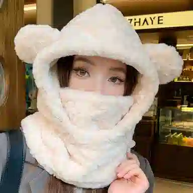 优幽兰 韩系甜美可爱显脸小骑车小众高级感防风防寒护耳加厚保暖一体 聚酯纤维 帽子 女款