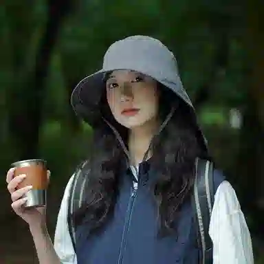 优幽兰 休闲百搭小众钓鱼帽夏季遮阳帽户外骑车护颈太阳帽大檐透气折叠登山可扎马尾设计 棉涤 防晒帽 男女同款情侣款