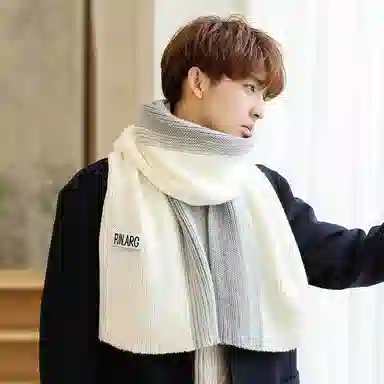 优幽兰 拼色 显脸小针织 加厚防风防寒保暖 蓬松小众穿搭 绒线围巾 男女同款情侣款