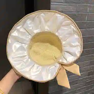 优幽兰 时尚百搭简约大头围显脸小黑胶防紫外线旅行高颜值甜美小清新大帽檐 聚酯纤维 沙滩帽遮阳帽渔夫帽 女款