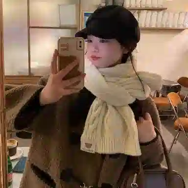 优幽兰 秋冬季仿羊绒围脖闺蜜百搭纯色护脖子时尚针织加厚保暖学生防风防寒氛围感小众穿搭 绒线围巾 男女同款情侣款