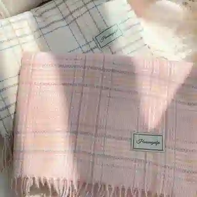 优幽兰 格子针织加厚护脖子防风防寒保暖简约韩版高级感小众氛围感流苏 绒线围巾 女款