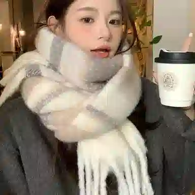 优幽兰 韩版高级感马海毛撞色流苏时尚百搭秋冬季加厚保暖美拉德氛围感学生休闲简约潮流穿搭 绒线围巾 女款