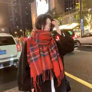 优幽兰 红色针织加厚防风防寒保暖护脖子氛围感小众 绒线围巾 女款