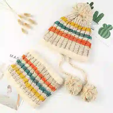 优幽兰 百搭时尚毛线帽围脖两件套韩版显脸小针织帽大头围东北加绒加厚冷帽防保暖包头帽护耳高级感穿搭 绒线帽 女款