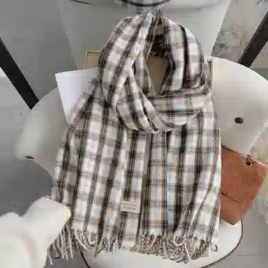 优幽兰 学生秋冬季经典格子设计感百搭休闲时尚防风防寒护脖子两用高级感小众穿搭 绒线围巾围脖披肩 男女同款情侣款