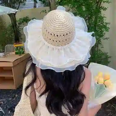 优幽兰 时尚百搭法式慵懒感紧致简约潮流休闲大脸显小夏季出游大帽檐户外旅行 聚酯纤维 防晒帽 女款