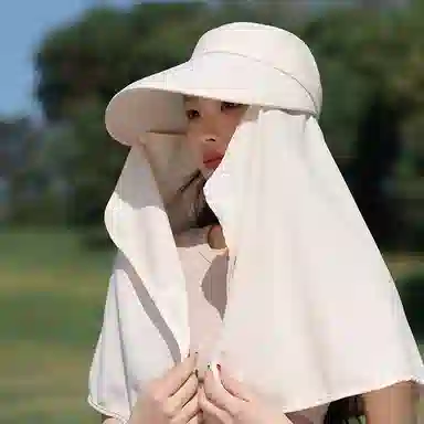 优幽兰 时尚百搭大帽檐遮阳帽小众设计感面罩护颈披肩一体夏季户外出行骑车防紫外线透气遮全脸太阳帽子 锦纶 防晒帽 女款