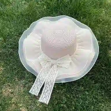 优幽兰 法式蕾丝大帽檐草帽甜美气质防紫外线遮阳帽可折叠出游太阳帽夏季海边度假沙滩帽 纤维素材料 防晒帽 女款