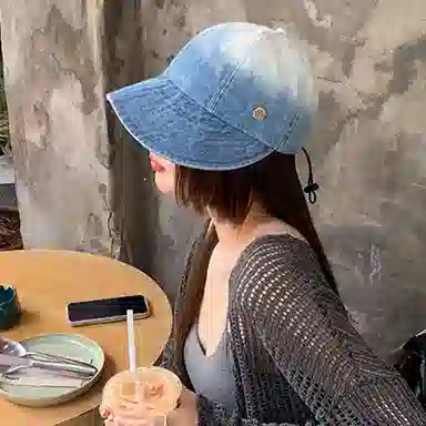 优幽兰 牛仔复古素颜遮脸大头围遮阳防晒大脸显小 棉 聚酯纤维 防晒帽 男女同款情侣款