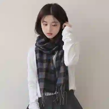 优幽兰 千鸟格 两用 护脖子 防风防寒保暖 高级感 绒线围巾 女款