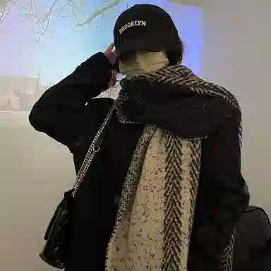 优幽兰 百搭时尚高级感保暖针织双面冬季韩系氛围感防寒加厚两用学生气质时髦穿搭 绒线围巾 男女同款情侣款