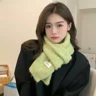 优幽兰 加厚护脖子仿羊绒防风防寒保暖休闲香草黄绿色 绒线围巾 女款