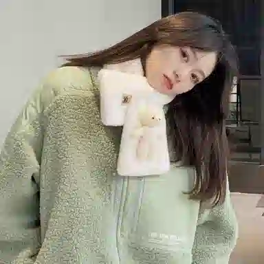 优幽兰 针织加厚护脖子防风防寒保暖搭配可爱小熊甜美休闲 围脖 女款