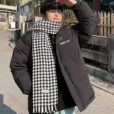 优幽兰 千鸟格 加厚防风防寒保暖护脖高级感 绒线围巾 男女同款情侣款 礼盒