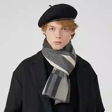 优幽兰 百搭休闲时尚 经典撞色设计感商务防风防寒 针织加厚护脖子韩系高级感 绒线围巾 男款
