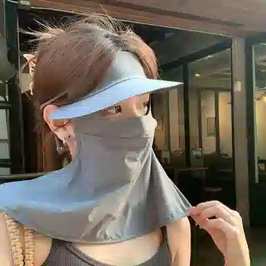 优幽兰 大帽檐遮阳户外出游全脸防紫外线透气脸基尼帽子一体护颈口罩骑行开车 聚酯纤维 防晒面罩 女款