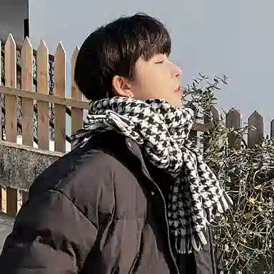 优幽兰 千鸟格 加厚防风防寒保暖护脖高级感 绒线围巾 男女同款情侣款 礼盒